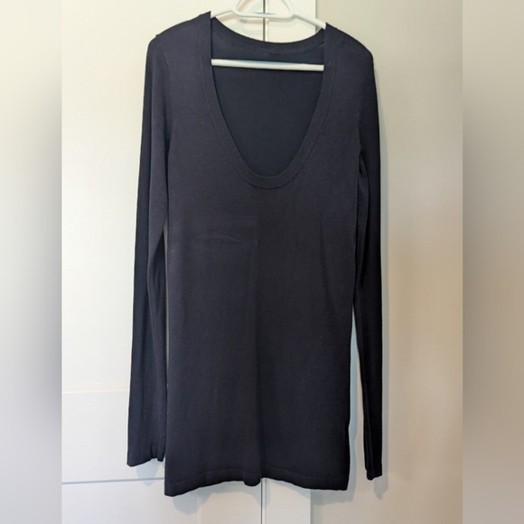 Women's Sweater Dress Medium Fine Knit Navy Blue Long Sleeve Scoop Neck Soft - Picture 3 of 4